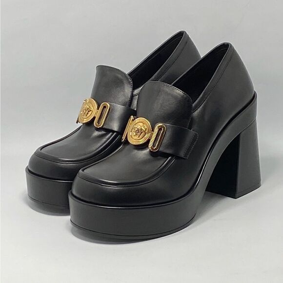 Versace Logo Leather Platform Pumps size 40 - Picture 7 of 13